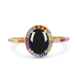 Oval Natural Stone Halo Wedding Ring