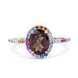 Oval Natural Stone Halo Wedding Ring