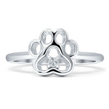 Dog Puppy 9mm Paw Print Solitaire Ring Cubic Zirconia 925 Sterling Silver