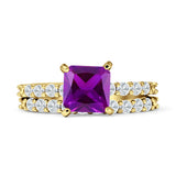 Art Deco 8mm Princess Cut Amethyst CZ Stackable Ring 925 Sterling Silver