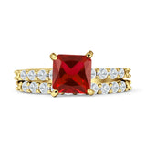 Art Deco 8mm Princess Cut Garnet CZ Stackable Ring 925 Sterling Silver