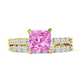 Art Deco 8mm Princess Cut Pink CZ Stackable Ring 925 Sterling Silver