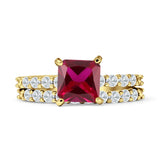 Art Deco 8mm Princess Cut Ruby CZ Stackable Ring 925 Sterling Silver