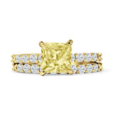 Art Deco 8mm Princess Cut Yellow CZ Stackable Ring 925 Sterling Silver