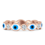 Evil Eye 4mm Round Cubic Zirconia Stackable Band 925 Sterling Silver