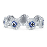 Good Luck 5.4mm Evil Eye Rings Round Halo Cubic Zirconia 925 Sterling Silver