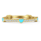 Full Eternity Band 2.4mm Five Heart Turquoise Ring Cubic Zirconia 925 Sterling Silver