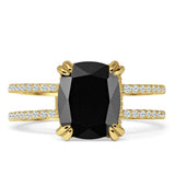 Vintage Style 10mm Cushion Cut Black CZ Art Deco Ring 925 Sterling Silver