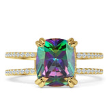 Vintage Style 10mm Cushion Cut Rainbow CZ Art Deco Ring 925 Sterling Silver