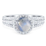 Art Deco Round Natural Stone Stackable Ring