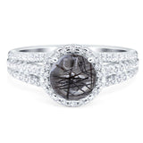 Art Deco Round Natural Stone Stackable Ring