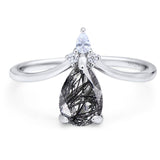 Pear Teardrop Natural Stone Chevron Ring