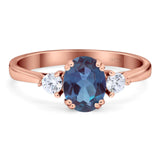 Art Deco Oval Natural Stone Three Stone Ring