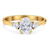 Art Deco Oval Natural Stone Three Stone Ring