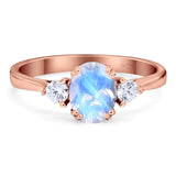Art Deco Oval Natural Stone Three Stone Ring