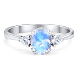 Art Deco Oval Natural Stone Three Stone Ring