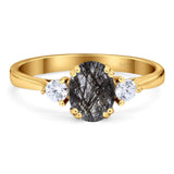 Art Deco Oval Natural Stone Three Stone Ring