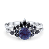 Two Piece Round Natural Stone Chevron Ring