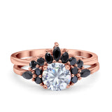 Two Piece Round Natural Stone Chevron Ring