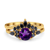 Two Piece Round Natural Stone Chevron Ring