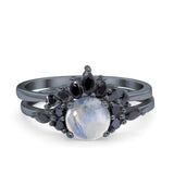 Two Piece Round Natural Stone Chevron Ring