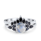 Two Piece Round Natural Stone Chevron Ring
