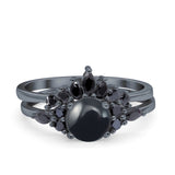 Two Piece Round Natural Stone Chevron Ring