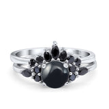 Two Piece Round Natural Stone Chevron Ring