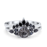 Two Piece Round Natural Stone Chevron Ring