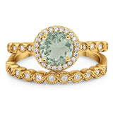 Two Piece Round Natural Stone Wedding Set Ring