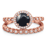 Two Piece Round Natural Stone Wedding Set Ring