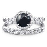 Two Piece Round Natural Stone Wedding Set Ring