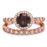 Two Piece Round Natural Stone Wedding Set Ring