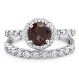 Two Piece Round Natural Stone Wedding Set Ring