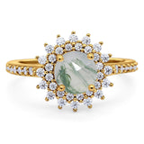 Art Deco Round Natural Stone Floral Ring