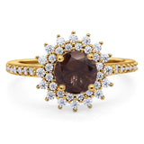 Art Deco Round Natural Stone Floral Ring