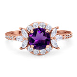 Vintage Style Round Natural Stone Flower Ring