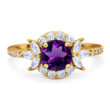 Vintage Style Round Natural Stone Flower Ring
