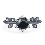 Art Deco Round Natural Stone Floral Ring