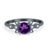 Art Deco Round Natural Stone Floral Ring