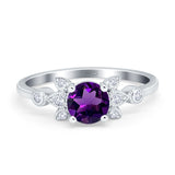 Art Deco Round Natural Stone Floral Ring