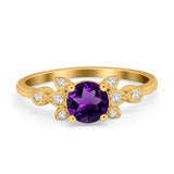 Art Deco Round Natural Stone Floral Ring