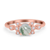 Art Deco Round Natural Stone Floral Ring