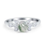 Art Deco Round Natural Stone Floral Ring