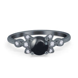 Art Deco Round Natural Stone Floral Ring