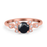 Art Deco Round Natural Stone Floral Ring