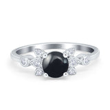 Art Deco Round Natural Stone Floral Ring
