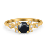 Art Deco Round Natural Stone Floral Ring