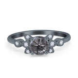 Art Deco Round Natural Stone Floral Ring
