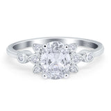 Art Deco Oval Natural Stone Floral Ring
